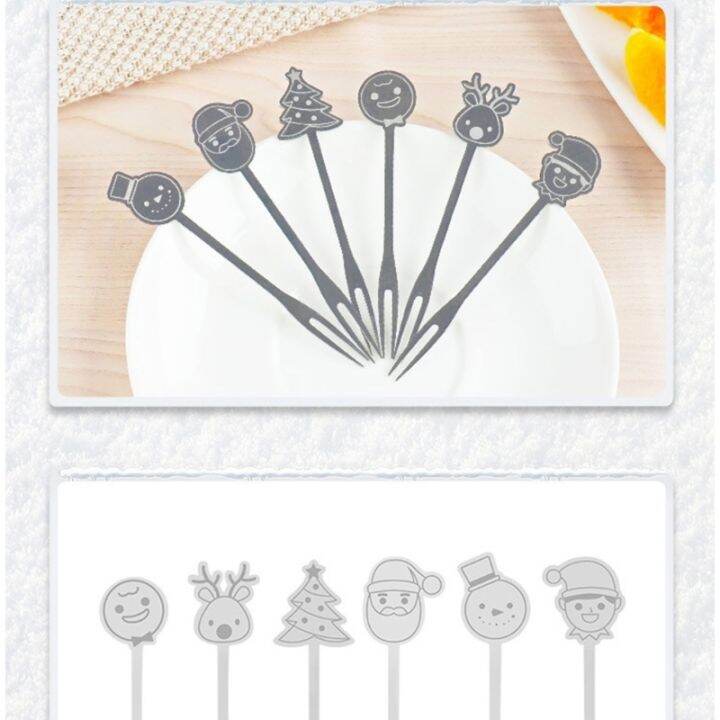 6pcs-christmas-fruit-forks-stainless-steel-dessert-cake-salad-toothpick-kitchen-tableware-reusable-kids-lunch-wholesale