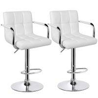 【LZ】 2pcs Faux Leather Swivel Bar Stools for Home Counter White  Modern Dining Chair