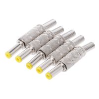 5 Pcs/1 Set Silver Metal 5.5mmx2.1mm DC Power Male Plug Jack Adapter Connector with Yellow Head DC Power Male Plug  Wires Leads Adapters