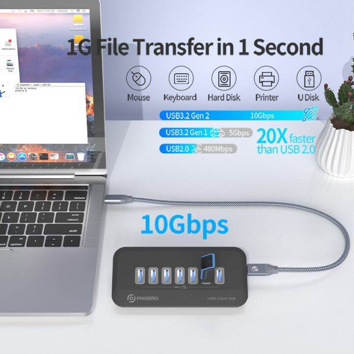 phixero-10อะแดปเตอร์-gbps-usb-3-2ฮับตัวแยก-type-c-สถานีตัวเสียบสวิตซ์แบบ-multipprise-usb-7ปลั้กพอร์ตการ์ดรีดเดอร์-sd-สำหรับ-surface-macbook-pc-feona