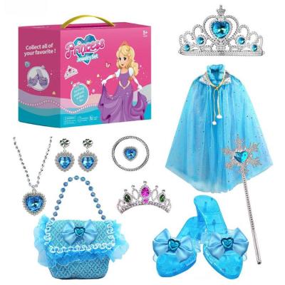 Princess Cape Set for Girls Princess Party Cosplay Cloak Princess Cloak with Crown Bracelet Earrings High Heels Princess Toy for Little Girls Dress Up Pretend Play innate
