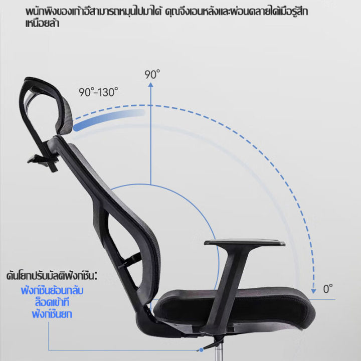 เก้าอี้สำนักงาน-เก้าอี้ทำงาน-เก้าอี้คอม-ปรับความสูงได้-หมุนได้-360-องศา-พนักพิงสูง-ตาข่ายระบายอากาศ-มีล้อ-ปรับเอนได้-130-องศา-รับน้ำหนักได้-300kg