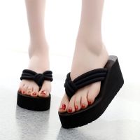 COD SDFSDTFGER Women Casual Sandal Beach Outdoor Wedge heel Slippers Retro High heel flip flops