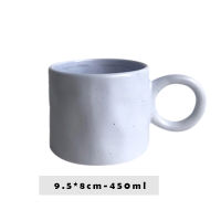 Ceramic Big Earring Coffee Cup Mug Round Handle Hand Pinching Blue White Cups with Dots Hand Wrinkling Milk Cup