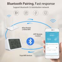 Tuya เครื่องตรวจจับอุณหภูมิความชื้น WIFI นาฬิกาปลุก นาฬิกาปลุก เทอร์โมมิเตอร์ หน้าจอ LCD สมาร์ทโฮม ทํางาน Alexa GoogleTH