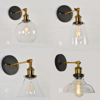 Modern Glass Wall Light Loft Retro Wrought Iron E27 Sconce Lighting Balcony Corridor Bar Indoor Deco Vintage American Style Lamp