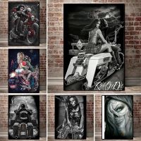 Tattoo Rider Black and White Graffiti Poster Print Girl Motorcycle Mexican Chicano Canvas Painting Art Deco Aesthetics Bedside