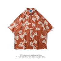 Summer retro floral print short-sleeved shirt mens ins street loose couple casual jacket 【BYUE】