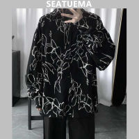 SEATUEMA  แฟชั่นเสื้อขนาดใหญ่ผู้ชายสไตล์เกาหลีสีดำแขนยาวหลวมเสื้อเชิ้ต Baju lelaki 2023 ใหม่