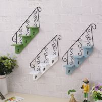 Nordic Style Wall Decoration Wooden Shelf Iron Hook Staircase Storage Rack for Display Flower Pot Bookshelf Ornament