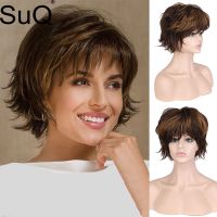 【DT】hot！ Wigs for Synthetic Short Wig with Bangs Mixed Straight Resistant Hair