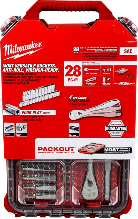 Milwaukee 48-22-9481 3/8 in. Drive SAE Ratchet and Socket Mechanics Tool  Set with Packout Case (28-Piece) Lazada Indonesia