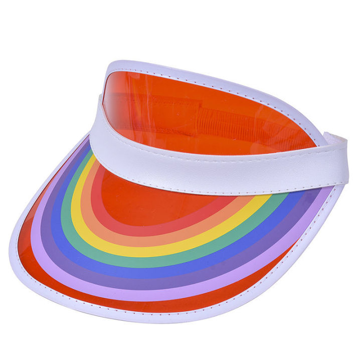 หมวก-หมวกสีรุ้ง-หมวงสายรุ้ง-หมวกบังแดด-สีรุ้ง-สายรุ้ง-หมวกสายรัดยางยืด-ยางยืด-สายรัด-lgbt-rainbow-summer-sun-visor-hat-cap-hat