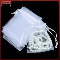 SPRPET 25/50PCS ลูกอม ปาร์ตี้ซัพพลาย ของชำร่วยคริสต์มาส Organza Gauze ซอง ถุงของขวัญ ถุงสีขาว กระเป๋าหูรูด