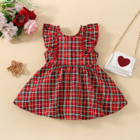 【Forever CY Baby】ชุดเด็กทารกเด็กผู้หญิง,แขนเสื้อคอลูกเรือ Backless Plaid Lacing Summer A-Line Dress