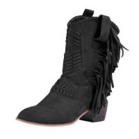 Classic Tassel Western Cowboy Boots for Women Leather Cowgirl Boots Low Heels Shoes Knee High Winter Boots Zapatos De Mu