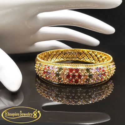 Inspire Jewelry ,กำไลพลอย 3 แถว งานจิวเวลลี่หรู ตัวเรือนหุ้มทองแท้ 24K คงทน ขนาดรอบวงใส่สวย 5.8 CM มีให้เลือก (นิล นพเก้า และพลอยเขียวส่อง)