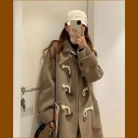 【CW】 Preppy Woolen Trench Coat for Fashion Korean Loose Horn Buckle Mid-Length Windbreakers Jacket Overcoat 2023