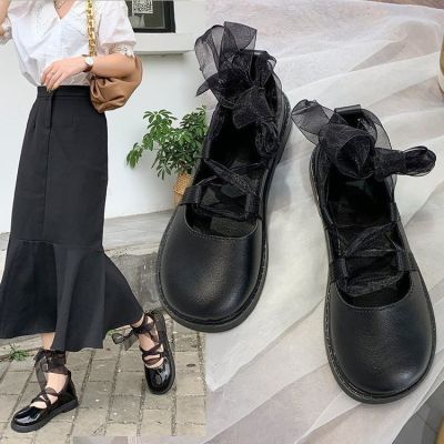 New 2020 summer fall flat with round head light mouth small single ribbon lace-up shoes Mary Jane shoes