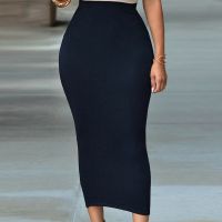 【Feb】 Bigsweety Mid-Calf Casual Skirt High Waist Bodycon Skirt For Women Office Lady OL Skirt Solid Black Grey Green Maxi Skirt