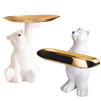 Nordic Style Polar Bear Statue Sculpture Key Storage Tray Bear Statue Plate Table Ornaments Home Decoration