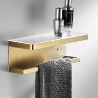 ✼♣ Acrylic-free Punch-free Toilet Shelf Wall Hanging Bathroom Towel Rack Toilet Shower Room Supplies Storage Brushed Gold