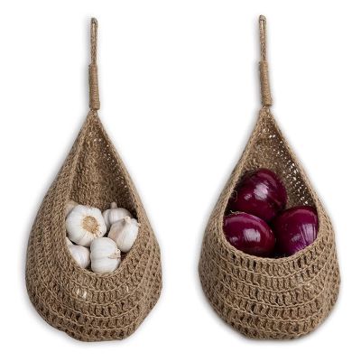 Twine Onion Basket Hanging for Pantry, Potato Garlic Onion Pantry Storage Baskets, Boho Wall Baskets 6Pcs