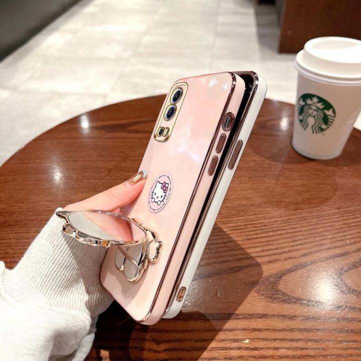 folding-makeup-mirror-phone-case-for-vivo-y72-5g-y52-5g-case-fashion-cartoon-cute-cat-multifunctional-bracket-plating-tpu-soft-cover-casing