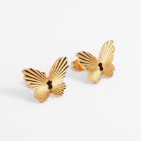 {Han ornaments}Minos ต่างหูผีเสื้อสแตนเลสเครื่องประดับ Hypoallergenic 18K Gold Plated Butterfly Ear Stud Earrings สำหรับผู้หญิง