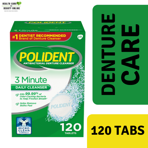 Polident Antibacterial Denture Cleanser 3 Minute Cleanser 120 Tablets ...