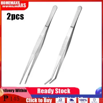2pcs Stainless Steel Straight and Curved Nippers Tweezers Feeding Tongs for  Reptile Snakes Lizards Spider (Silver) 