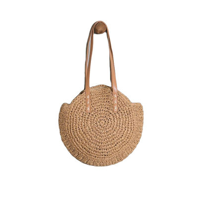 Summer Street Fashion Straw Woven Bag Classic Shoulder Bag Beach Vacation Bags Large Capacity Leather Handle Handbag Lightweight
