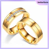 BETTERFORM ผู้หญิงผู้ชาย ความรัก คู่รัก ลูกบาศก์เซอร์โคเนีย สแตนเลส ทอง 18K ชุบ แหวนแต่งงาน