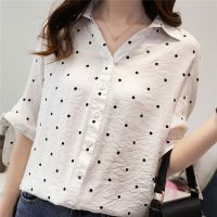 women korean tops Polka Dot blouse chiffon shirts Casual croptop for girl
