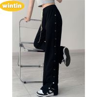 Wintin Design Sense Niche Track Sweatpants Womens Spring and Autumn High Waist Slimming Loose Straight Breasted Wide Leg Pants Ins Trendy High Street