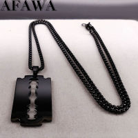 Gothic Blade Razor Pendant Necklaces Men Black Color Stainless Steel Chain Necklace Aesthetic Jewelry collier. N423S01