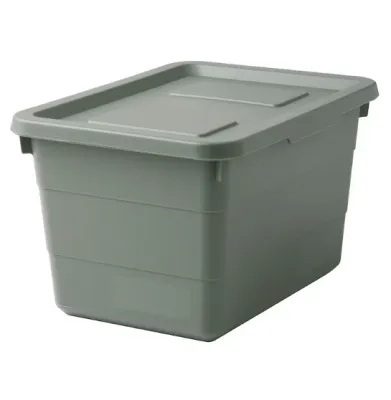 Storage box with lid, grey-green