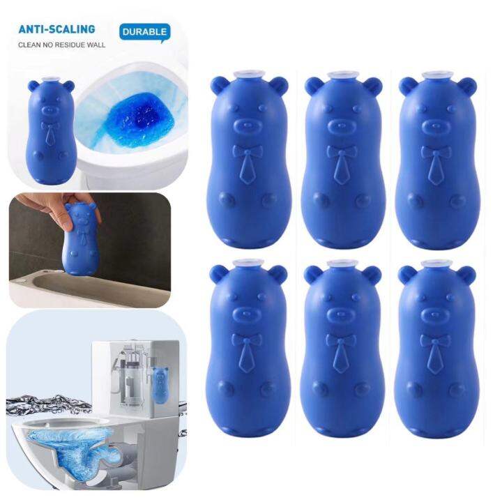 6pcs/set Cute Bear Blue Bubble Toilet Cleaner Deodorant Toilet Bowl