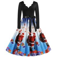 JPXZC Stitching Dress Long-sleeved Dress Party Dress Printed Dress Dress Christmas Dress Swing Skater Dress Ladies Christmas Dress