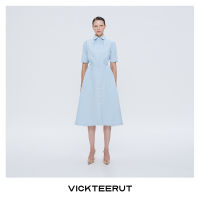 VICKTEERUT (ราคาปกติ 10,500-.) Re-Edition Short Sleeve Flounce Dress เดรสแขนสั้น กระโปรงบาน ตกแต่งกระดุมหน้า