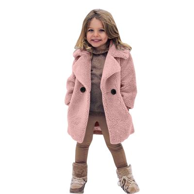 （Good baby store） Toddler Baby Kids Girls Coat Winter Windproof Soft Thicken Coat Jacket Warm Fleece Button Winter Jacket Kids Girl White