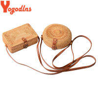 Yogodlns New Round Straw Bags for Women Summer Rattan Woven Beach Bag Handmade Weaving Crossbody Shoulder Bag Bohemia Handbag