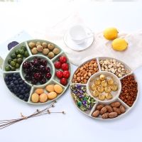 【YF】 6-Compartment Round Food Storage Tray Dried Fruit Snack Plate Appetizer Serving Platter for Pastry Nuts Dish