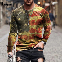 Plus Size  S-5XL Sexy Men clothing Long Sleeve Fashion 3D Print T-shirt 2023 New Summer Tops Casual Pullovers Patchwork Tees Shirt{plenty}