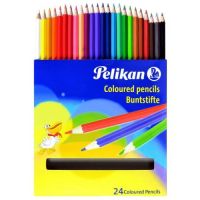 (Wowwww++) Pelikan สีไม้ยาว 24 สี ราคาถูก ปากกา เมจิก ปากกา ไฮ ไล ท์ ปากกาหมึกซึม ปากกา ไวท์ บอร์ด