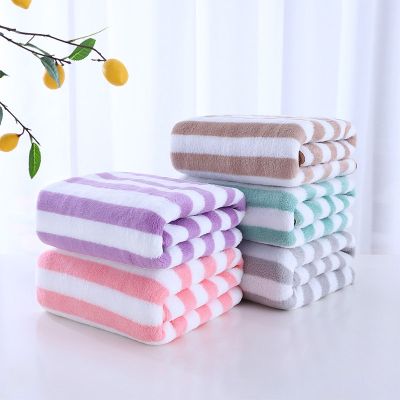 【CC】 35x75cm Coral Fleece Microfiber Striped Adult Household Textiles Soft Woman Girls Sauna Spa Absorbent