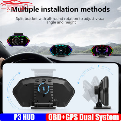 OBD GPS Dual ระบบ P3 HUD Auto Accelerometer Slope Meter 36ฟังก์ชั่น Head Up จอแสดงผล GPS Speed Alarm เข็มทิศ Tachometer แรงดันไฟฟ้า