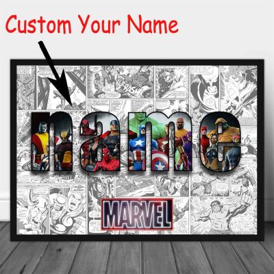 ✐❅ Marvel Movie Heroes โปสเตอร์ผ้าใบ Spider-Man Iron Man ภาพวาดตกแต่ง DIY Custom ชื่อ Art Mural Home Kids Room Decor ของขวัญ