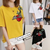 [พร้อมส่ง] เสื้อยืดผู้หญิงแฟชั่น(พร้อมส่ง‼️)เสื้อยืดแขนสั้นปักลายsเสื้อยืดผู้หญิงดอกไม้เสื้อแฟชั่นสำรับผู้หญิง828#