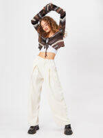 Cider Milk Tea Pleated Wide Leg Trousers กางเกงขายาวผู้หญิง กางเกงแฟชั่นผญ ลุคสตรีท สไตล์เกาหลี